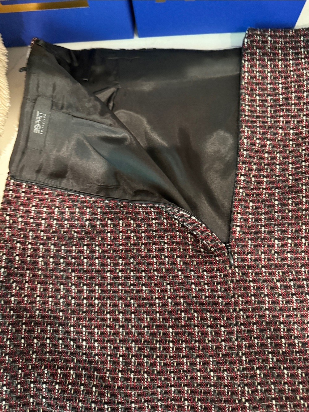 Textured Tweed Skirt - Burgundy Black White